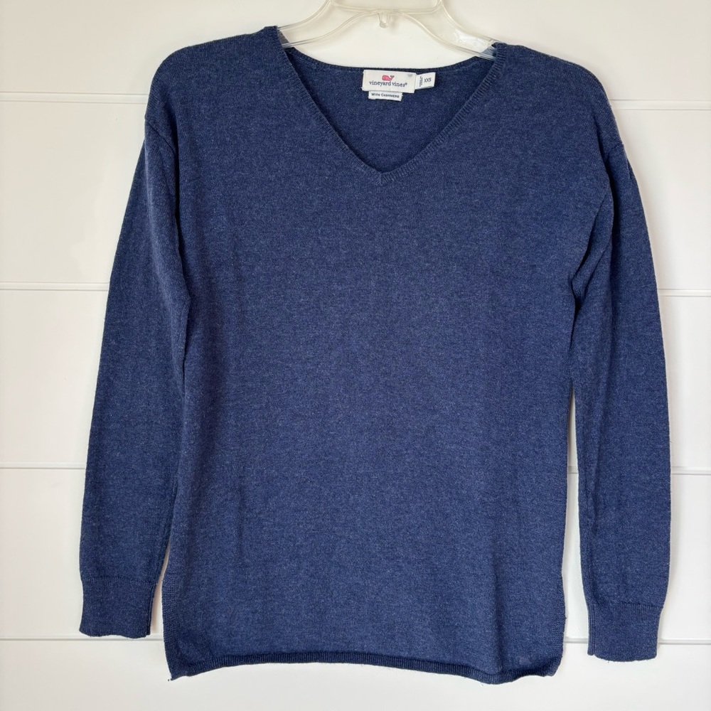 Vineyard Vines Navy Wool Cashmere V- Neck Sweater Women's Size XXS